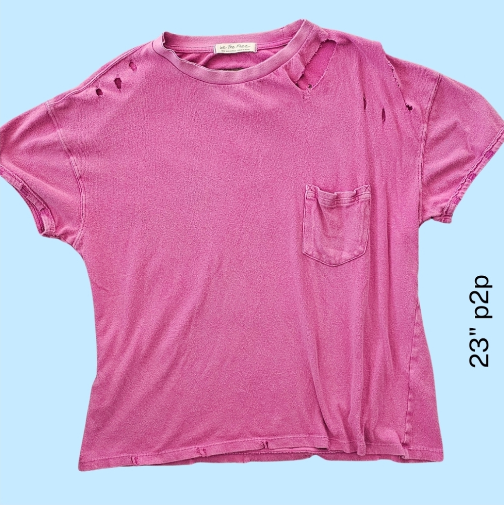 We the Free Distressed Pink Pocket Tee